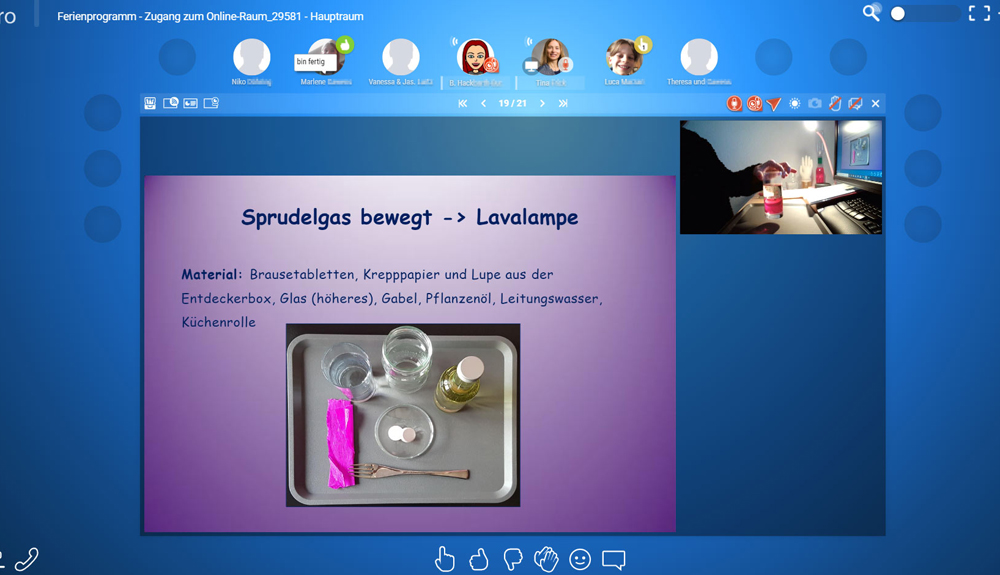 Das Ferienprogramm fand online in geeigneten virtuellen Unterrichtsräumen statt Das Ferienprogramm fand online in geeigneten virtuellen Unterrichtsräumen statt
